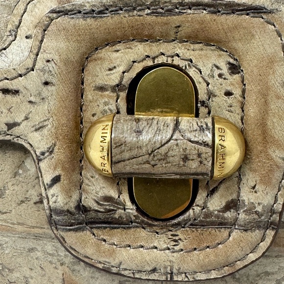 Brahmin Croc-Embossed Leather Shoulder Bag – Chestnut Brown Vintage - Picture 3 of 10